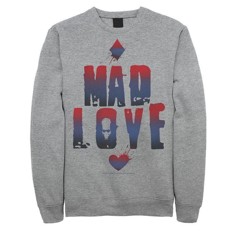 Mens DC Comics Batman Harley Quinn And Joker Mad Love Text Sweatshirt, Mens Athletic Grey Product Image