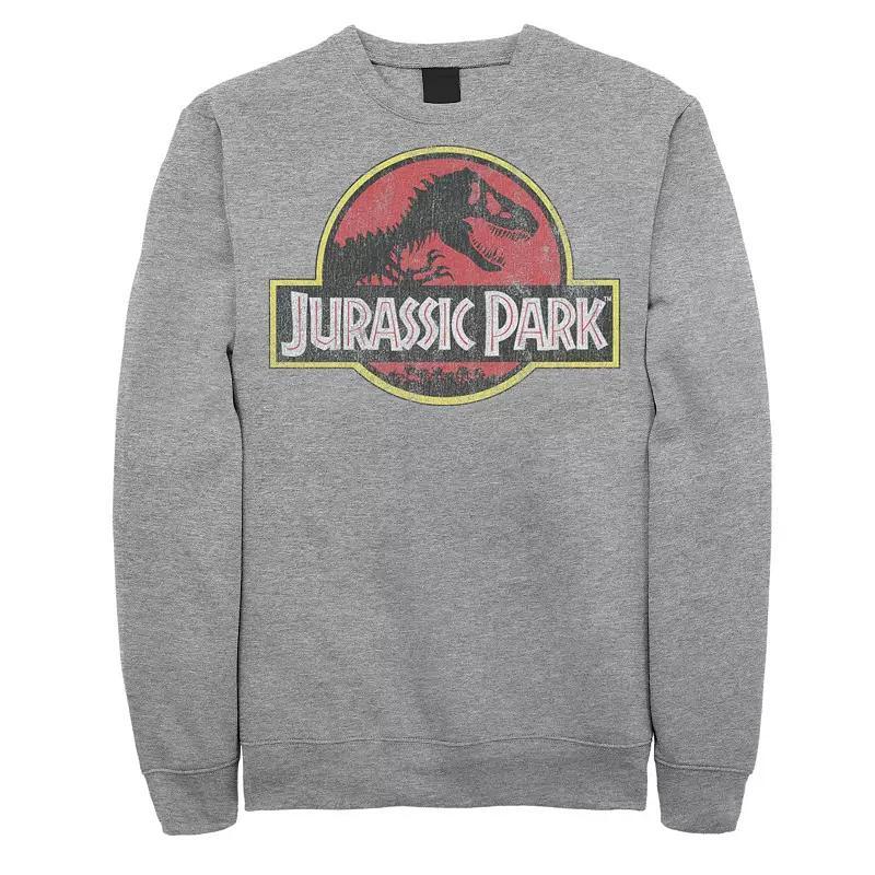 Men's Jurassic Park Distressed Original Park Logo Fleece Pullover, Size: 3XL, Athletic Grey Product Image