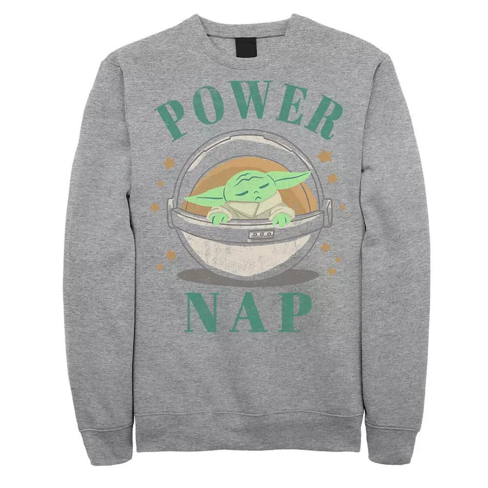 Men's Star Wars The Mandalorian The Child Aka Baby Yoda Power Nap Portrait Sweatshirt, Size: Small, Athletic Grey Product Image