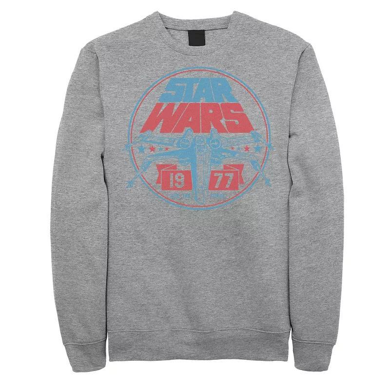 Mens Star Wars Patriotic X-Wing Vintage Badge Fleece Graphic Pullover Athletic Grey Product Image