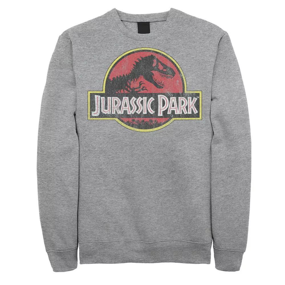 Men's Jurassic Park Distressed Original Park Logo Fleece Pullover, Size: 3XL, Athletic Grey Product Image