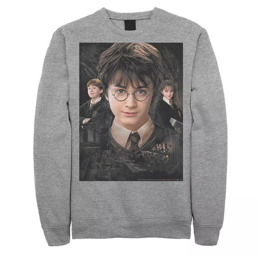 Men's Harry Potter Chamber Of Secrets Harry Ron Hermione Poster Fleece Graphic Pullover, Size: Small, Athletic Grey Product Image