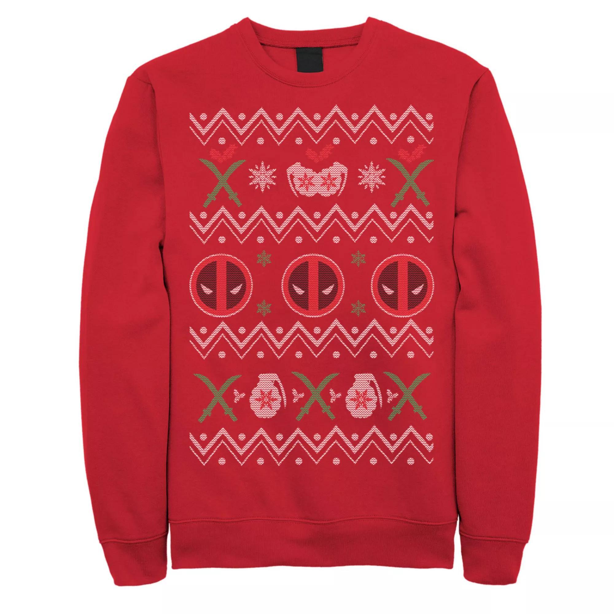 Men's Marvel Deadpool Ugly Christmas Sweater Stack Fleece, Size: XL, Red Product Image