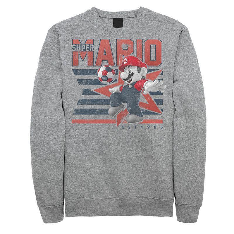 Men's Nintendo Super Mario Soccer Kick Star Poster Sweatshirt, Size: XXL, Athletic Grey Product Image