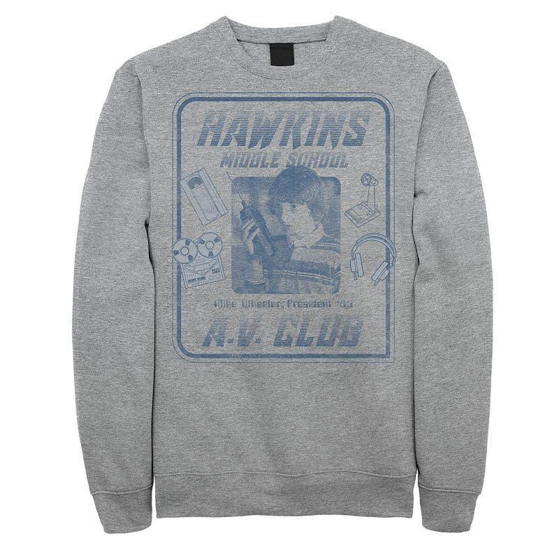 Men's Netflix Stranger Things Mike Wheeler Hawkins A.V. Club Sweatshirt, Size: Medium, Athletic Grey Product Image