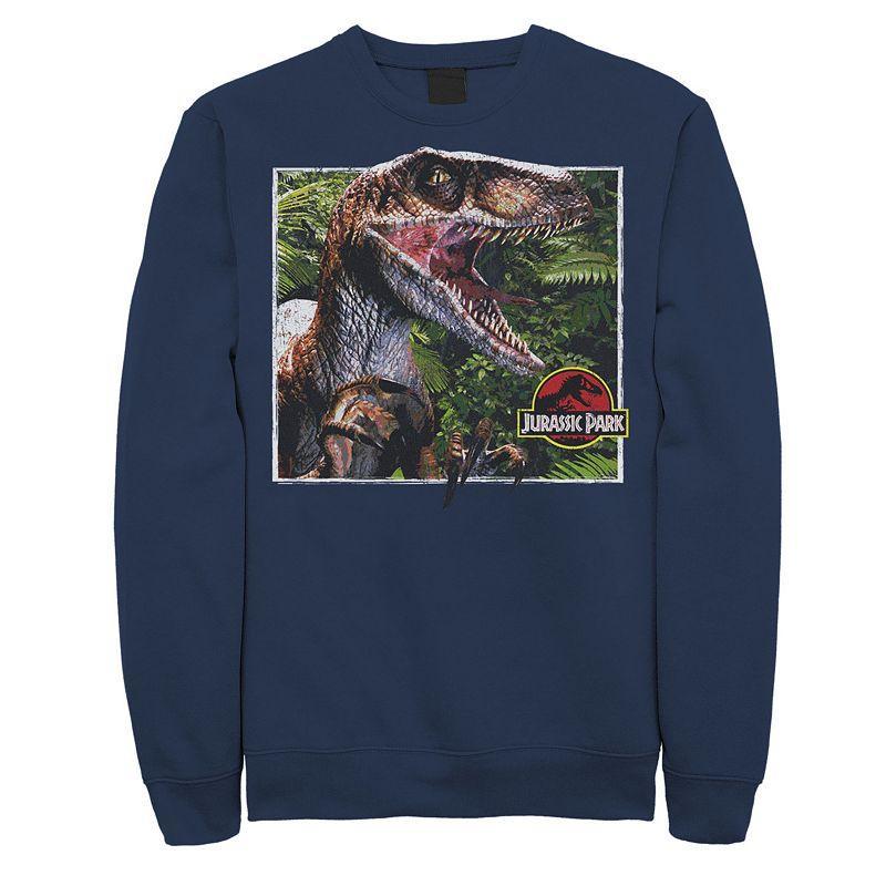 Mens Jurassic Park Raptor Coming Out Of Forest Pullover Sweatshirt Athletic Grey Product Image