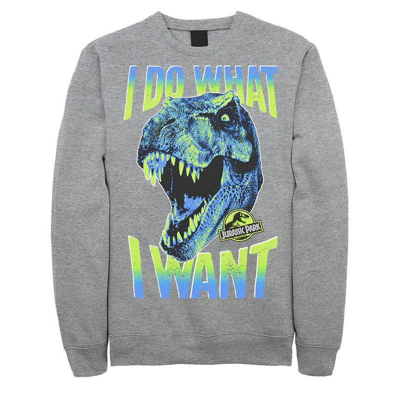 Men's Jurassic Park T-Rex I Do What I Want Pullover Sweatshirt, Size: Medium, Athletic Grey Product Image