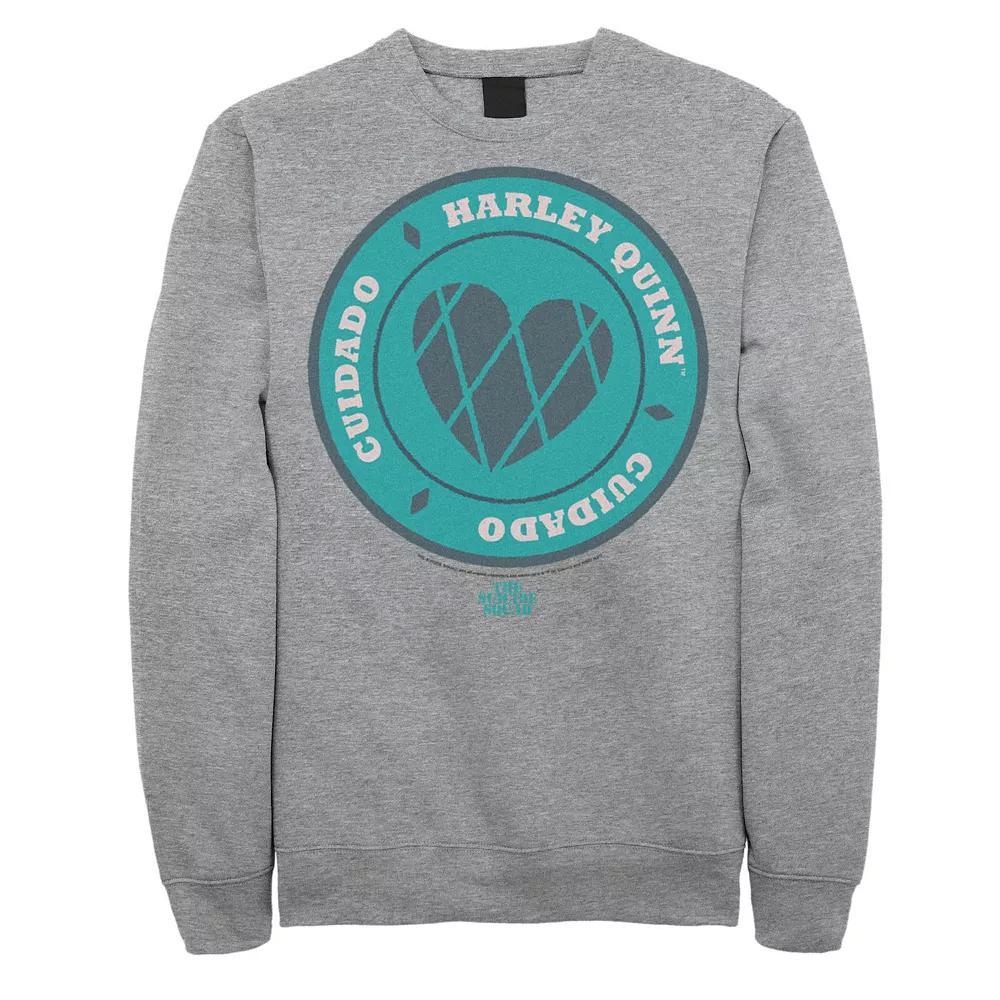 Men's The Suicide Squad Harley Fenced Hearts Sweatshirt, Size: Large, Athletic Grey Product Image