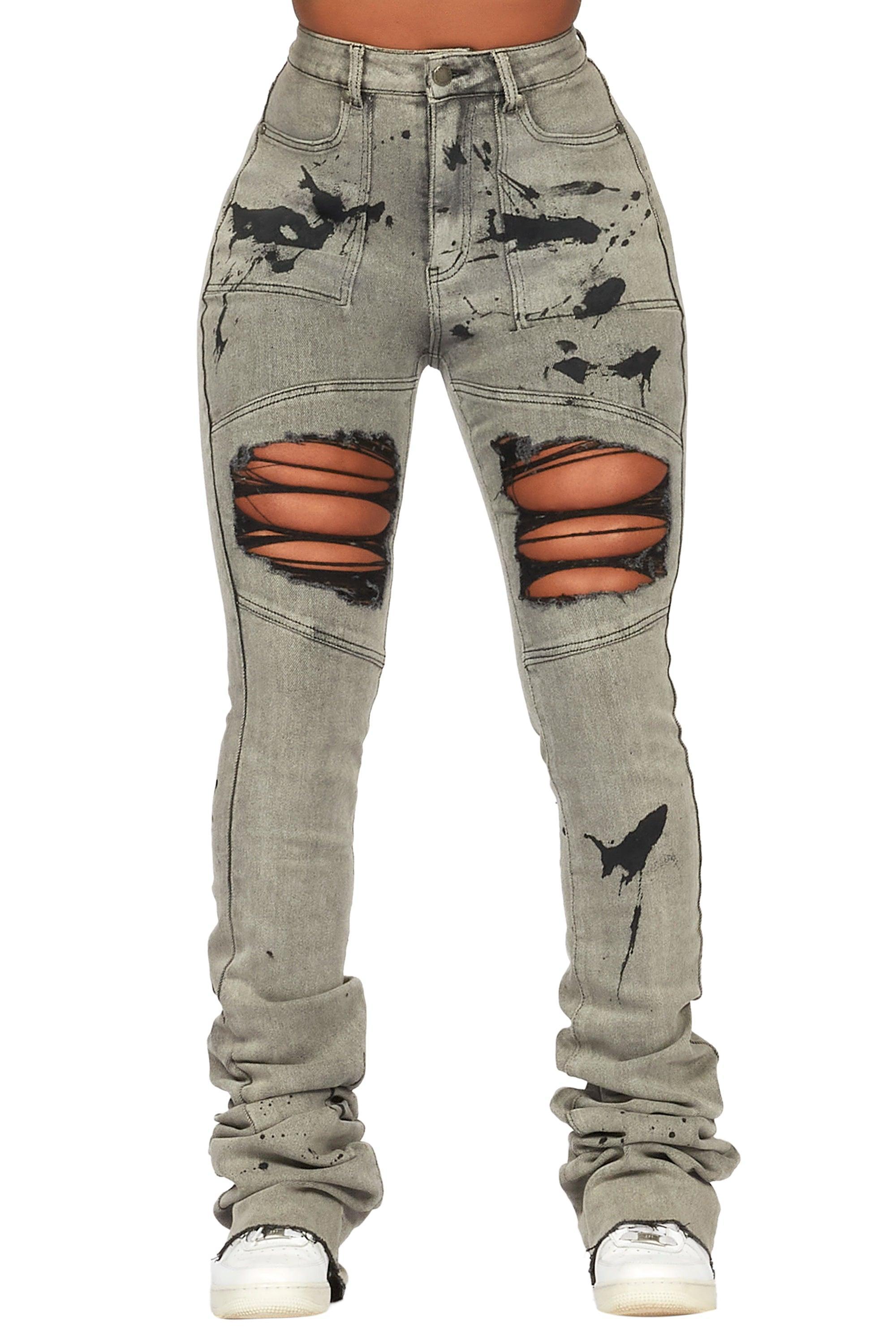 Taurean Grey Wash Painted Carpenter Super Stacked Jean Female Product Image