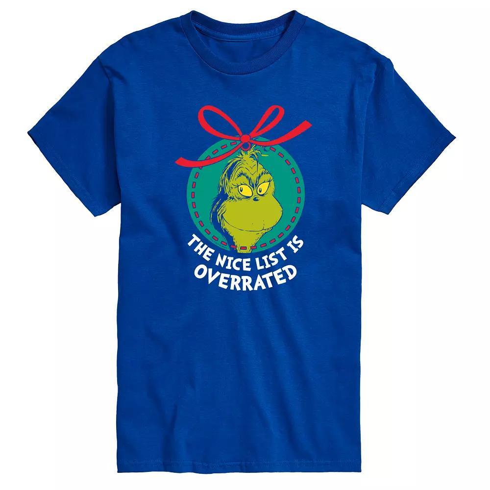 Men's Dr. Seuss The Grinch Nice List Overrated Graphic Tee, Size: Medium, Blue Product Image