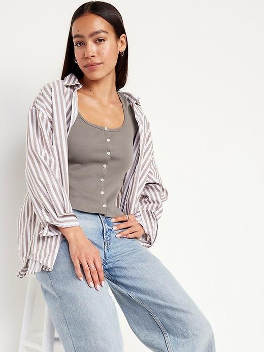 Rib-Knit Button-Down Top Product Image