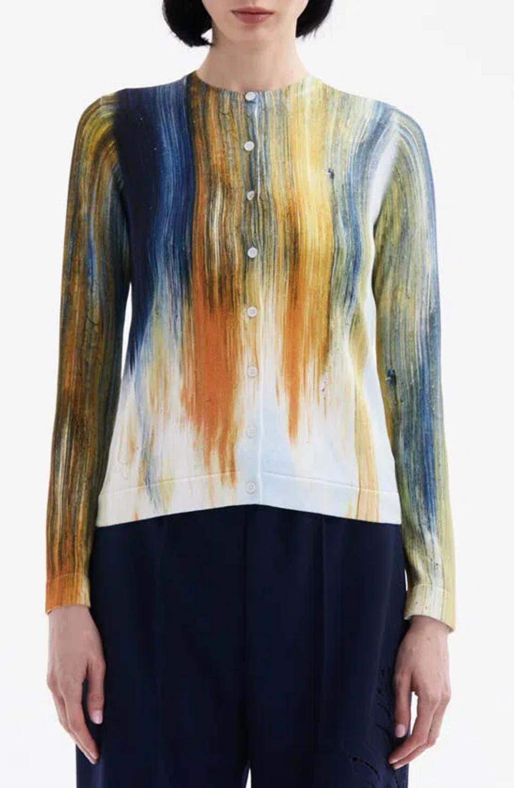 OSCAR DE LA RENTA Abstract Brushstroke-print Cotton-blend Cardigan In Calendula Multi Product Image