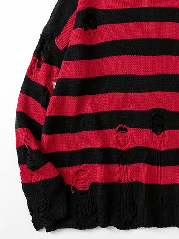 Men's Striped Pullover Distressed Sweater Product Image