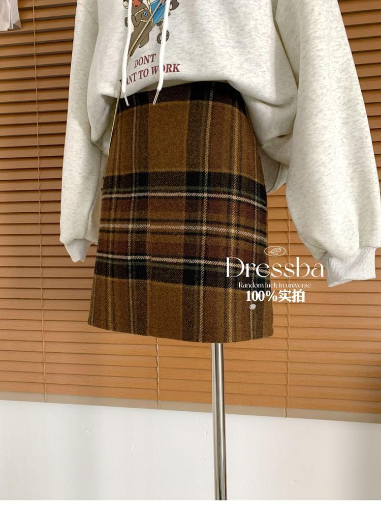 High Rise Plaid Mini Skirt Product Image