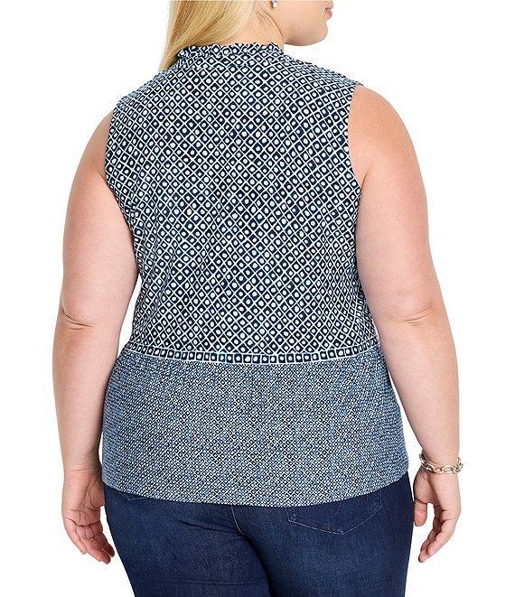 NIC + ZOE Plus Size Coastal Geo Print Split Neck Sleeveless Faux Button Tank Product Image