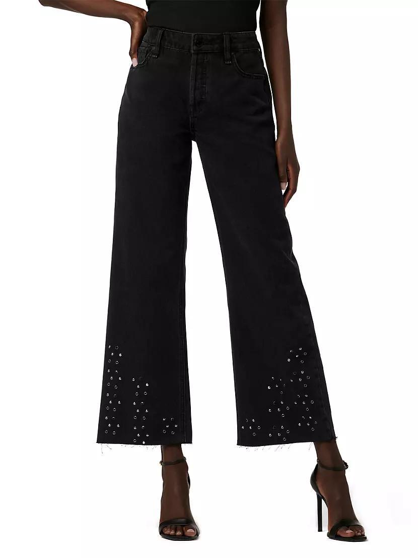 Rosie High-Rise Wide Leg Grommeted Fray Ankle Jeans Product Image