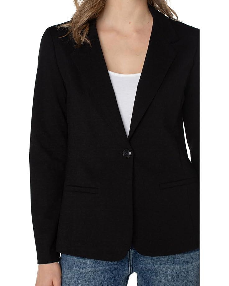 Button Front Boyfriend Blazer Silky Soft Performance Denim Product Image