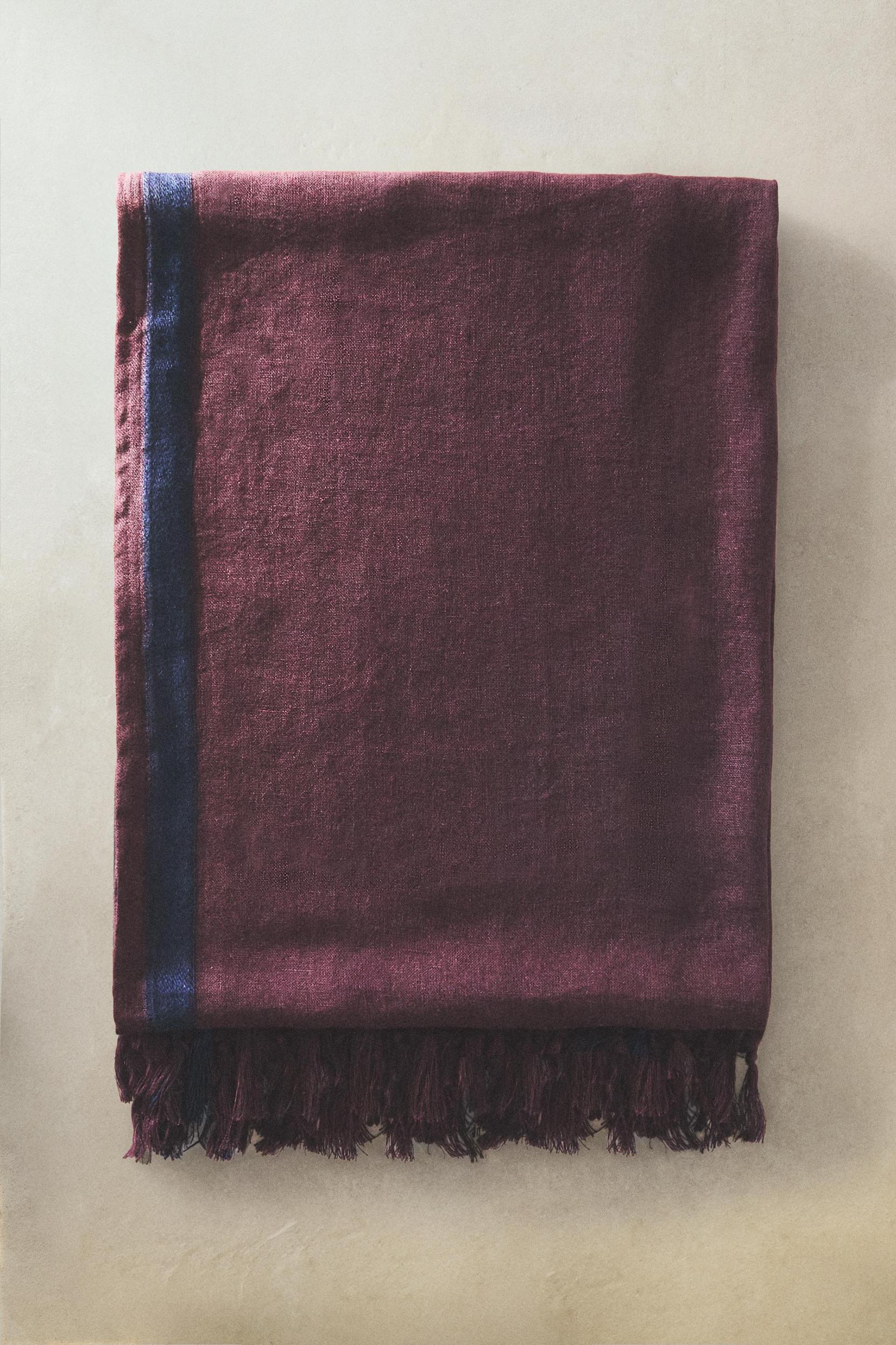 STRIPED LINEN BEACH WRAP TOWEL WITH FRINGING Product Image