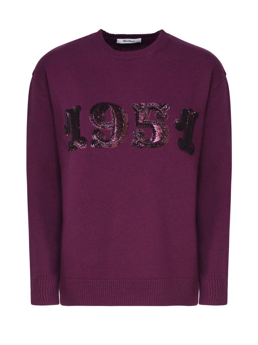 MAX MARA Sequin Embellished Crew Neck Knit Sweater In Dark Violet Product Image