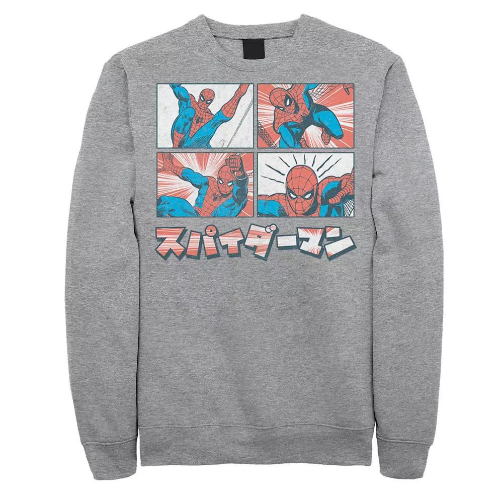 Men's Marvel Spider-Man Kanji Comic Illustration Graphic Fleece Pullover, Size: Small, Athletic Grey Product Image