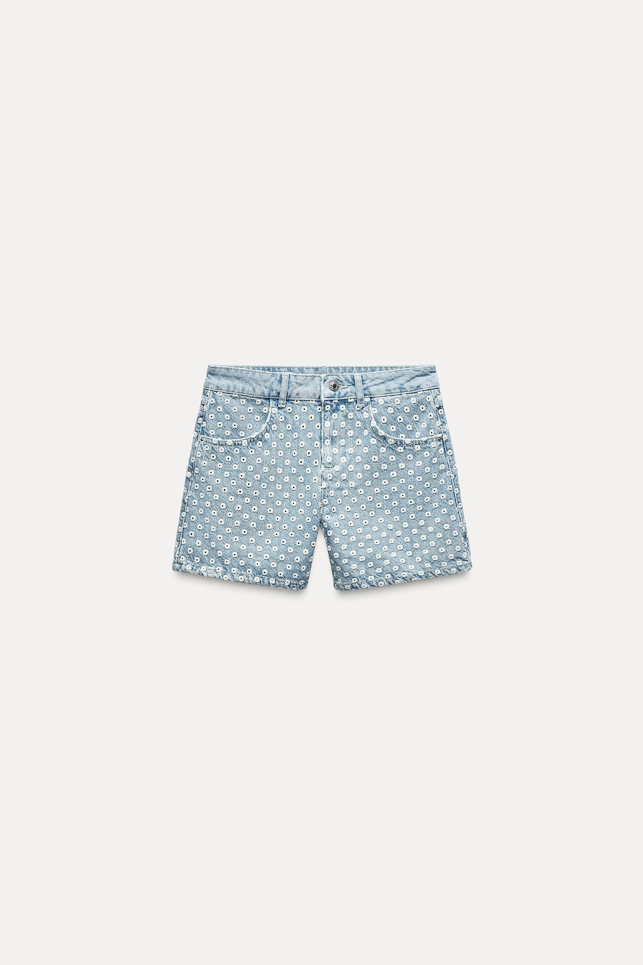 OPENWORK EMBROIDERY DENIM SHORTS Z1975 Product Image