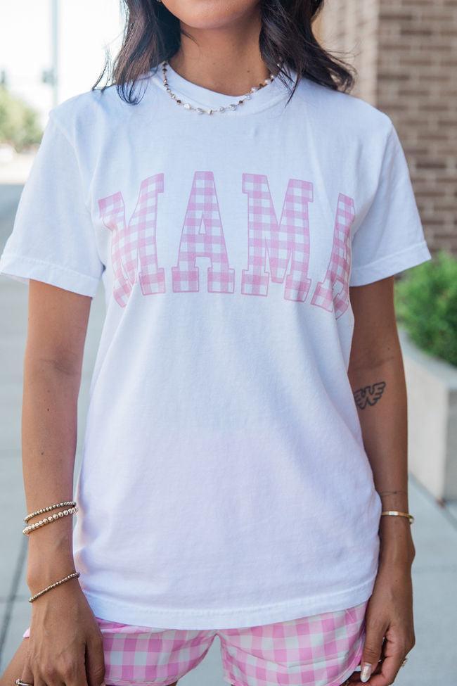 Mama Gingham White Comfort Colors Graphic Tee SALE Product Image