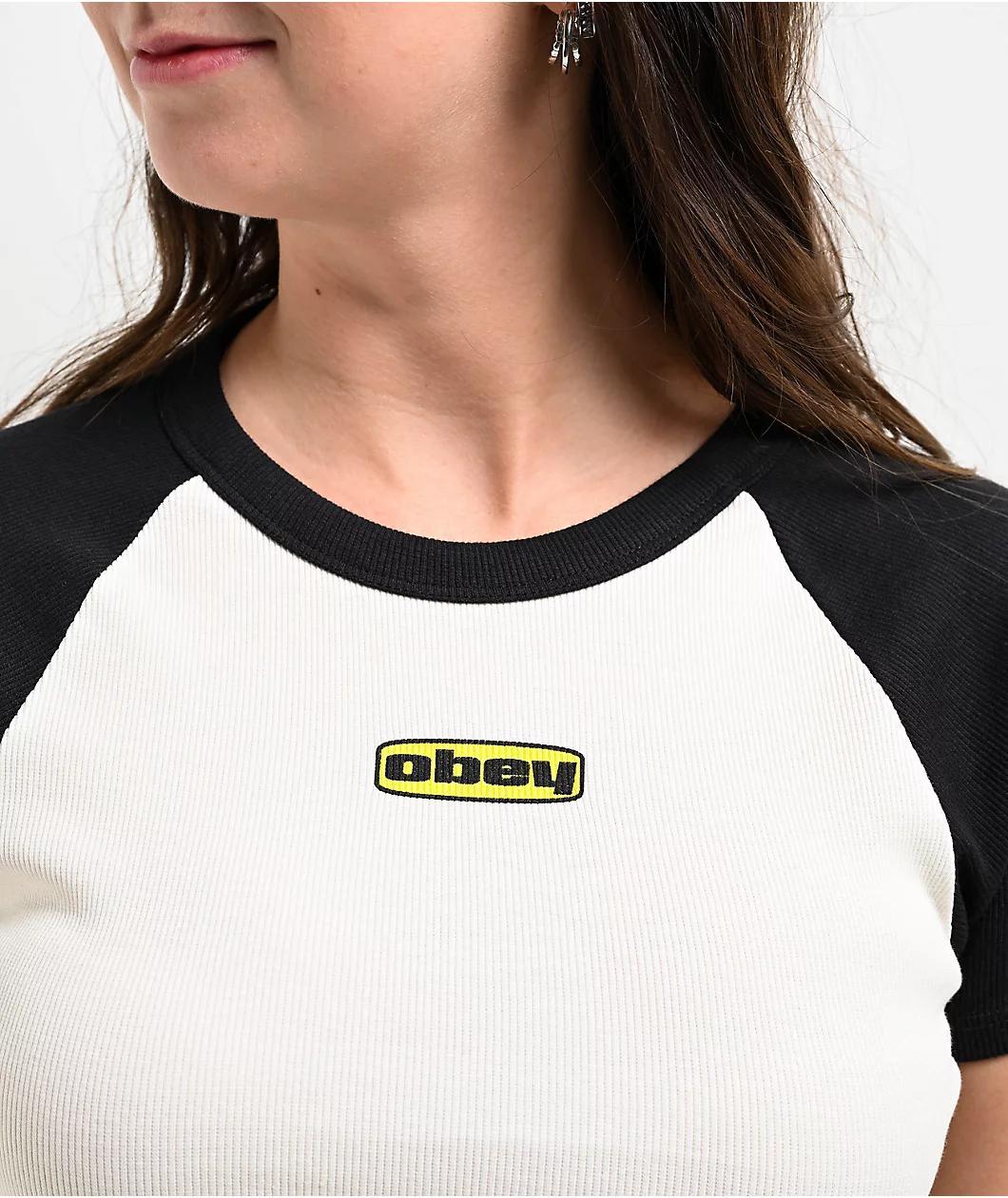 Obey Bolt Stevie Unbleached Crop Raglan T-Shirt Product Image