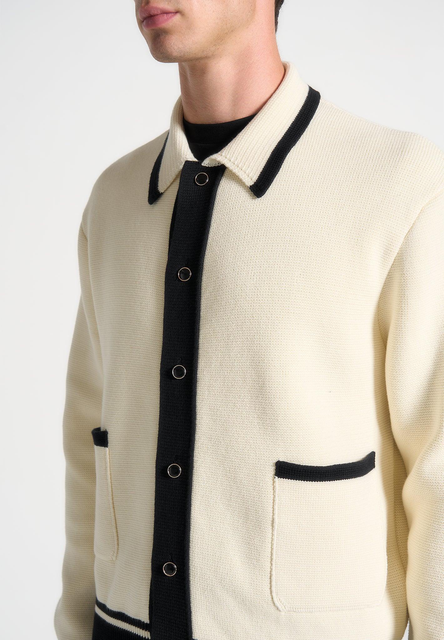 Classic Combed Cotton Knit Cardigan - Cream Male Product Image