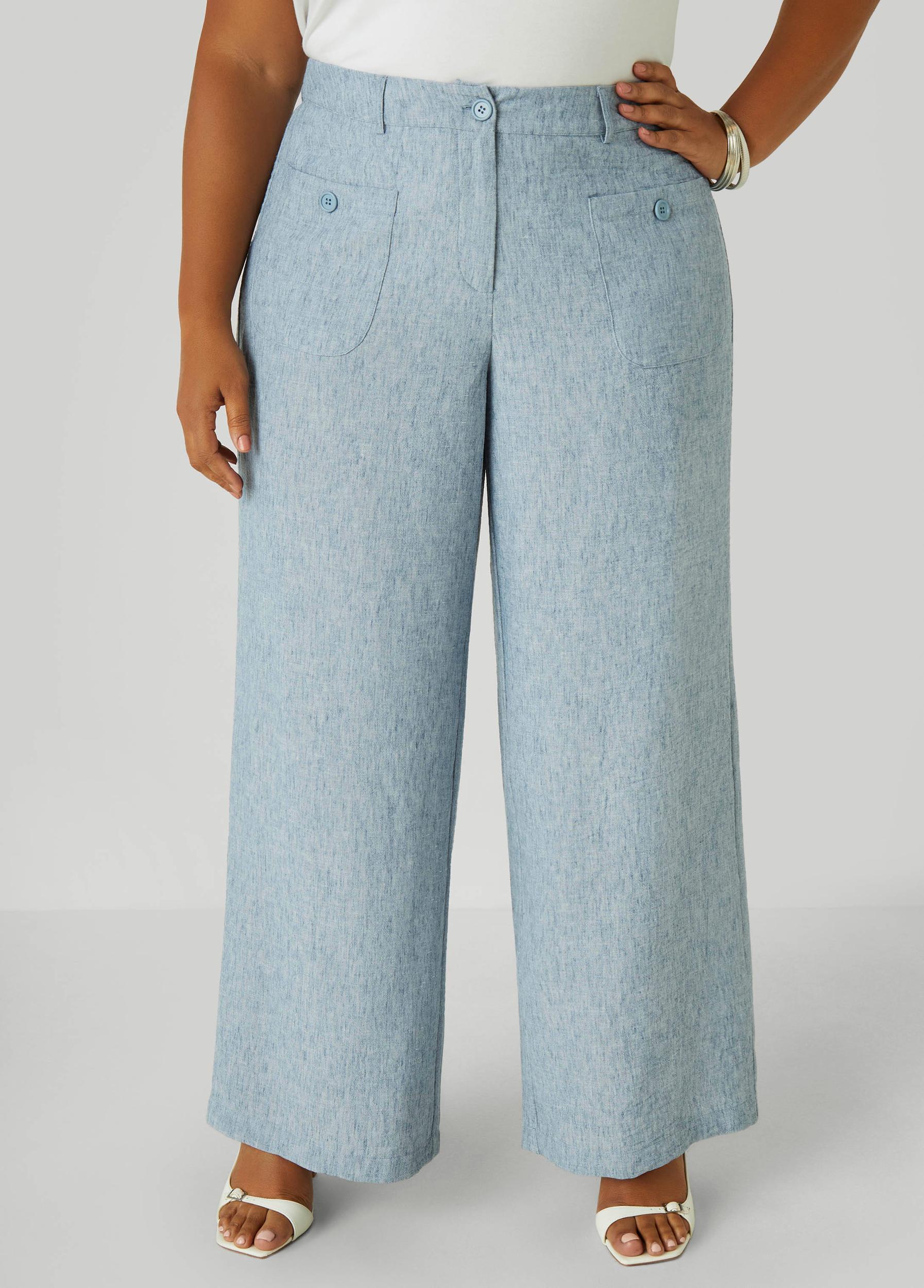 Patch Pocket Slub Wide Leg Pants Product Image