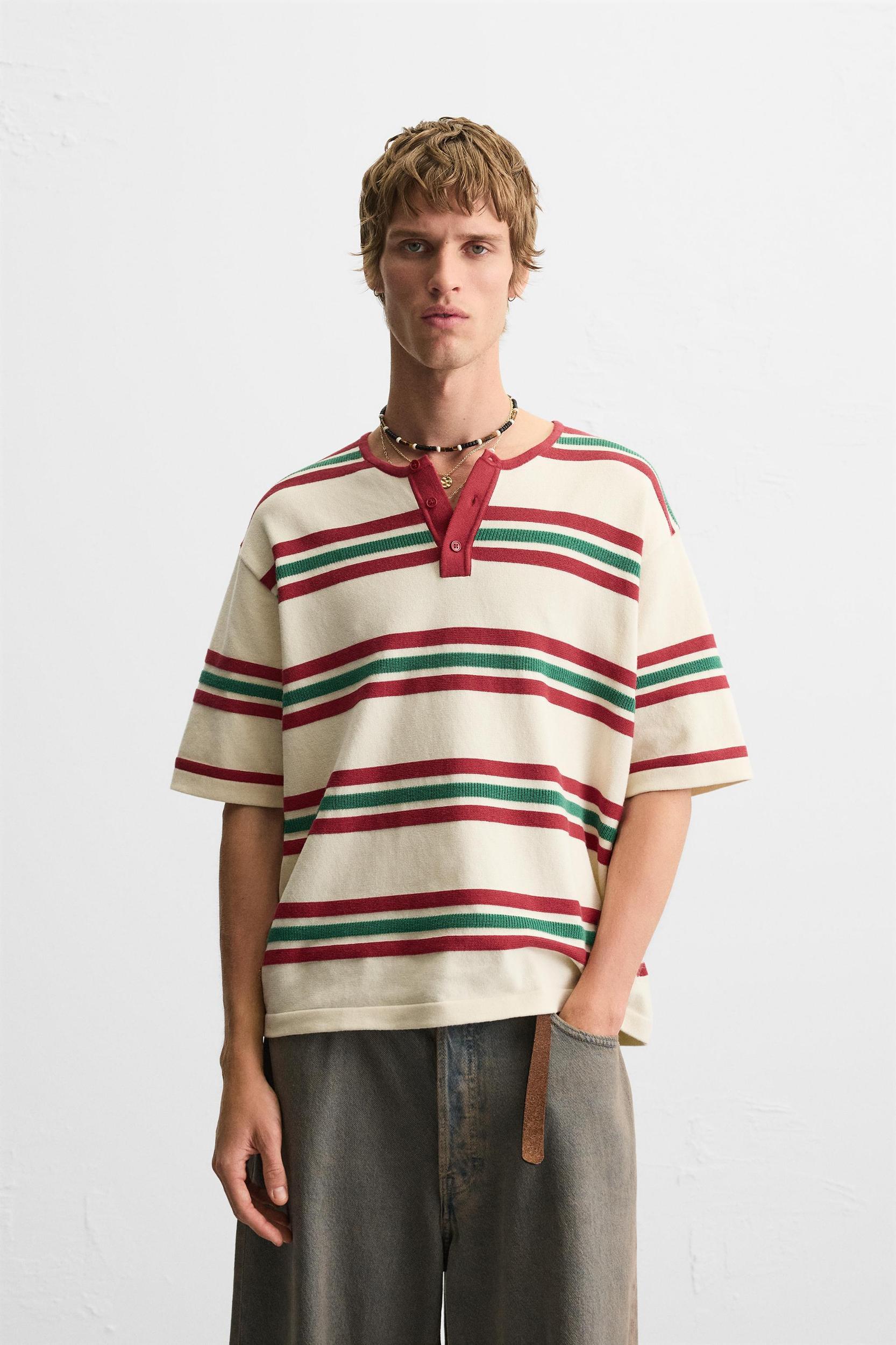 STRIPED TEXTURED KNIT T-SHIRT Product Image