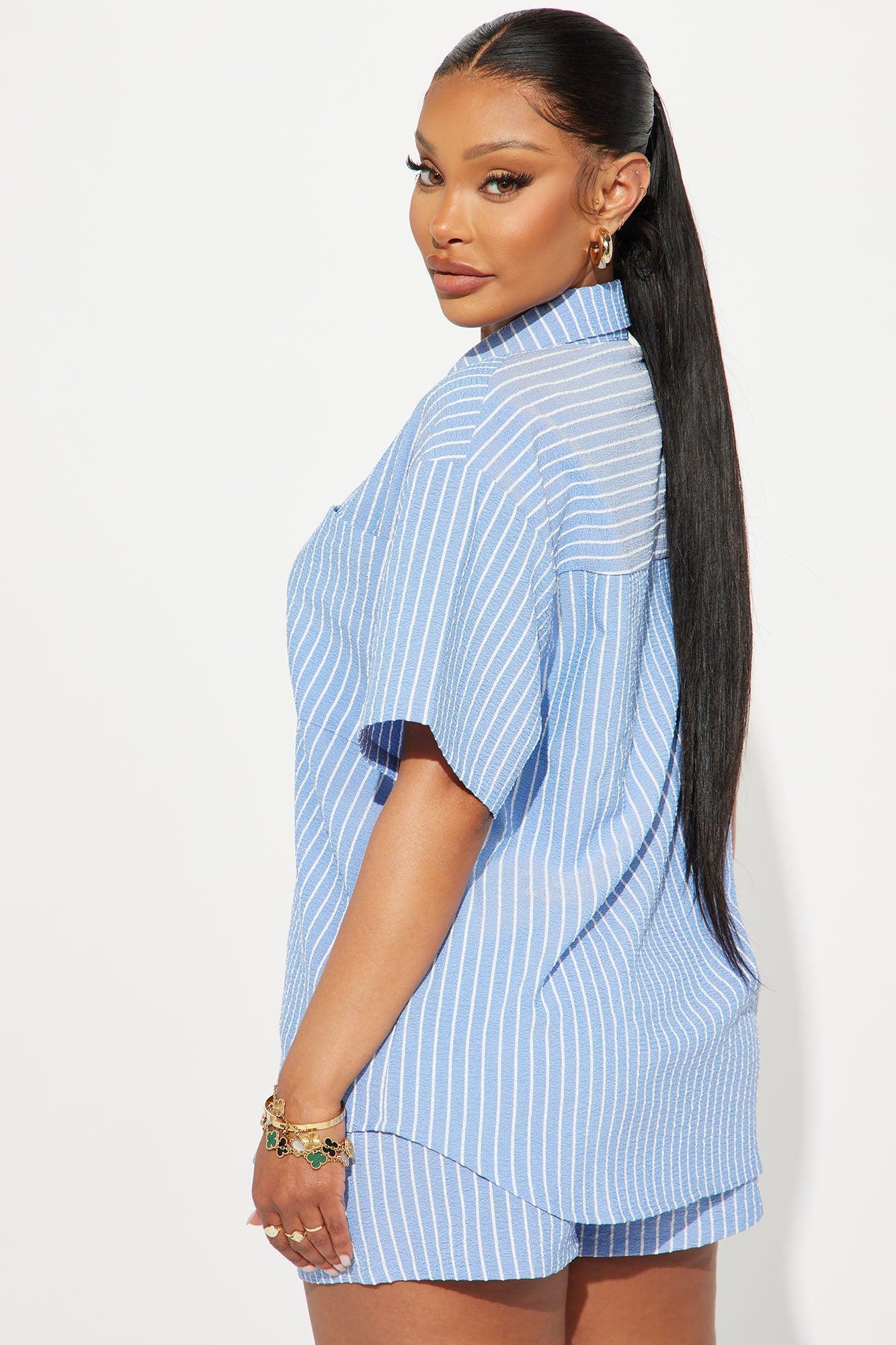 Lily Striped Short Set - Blue Product Image