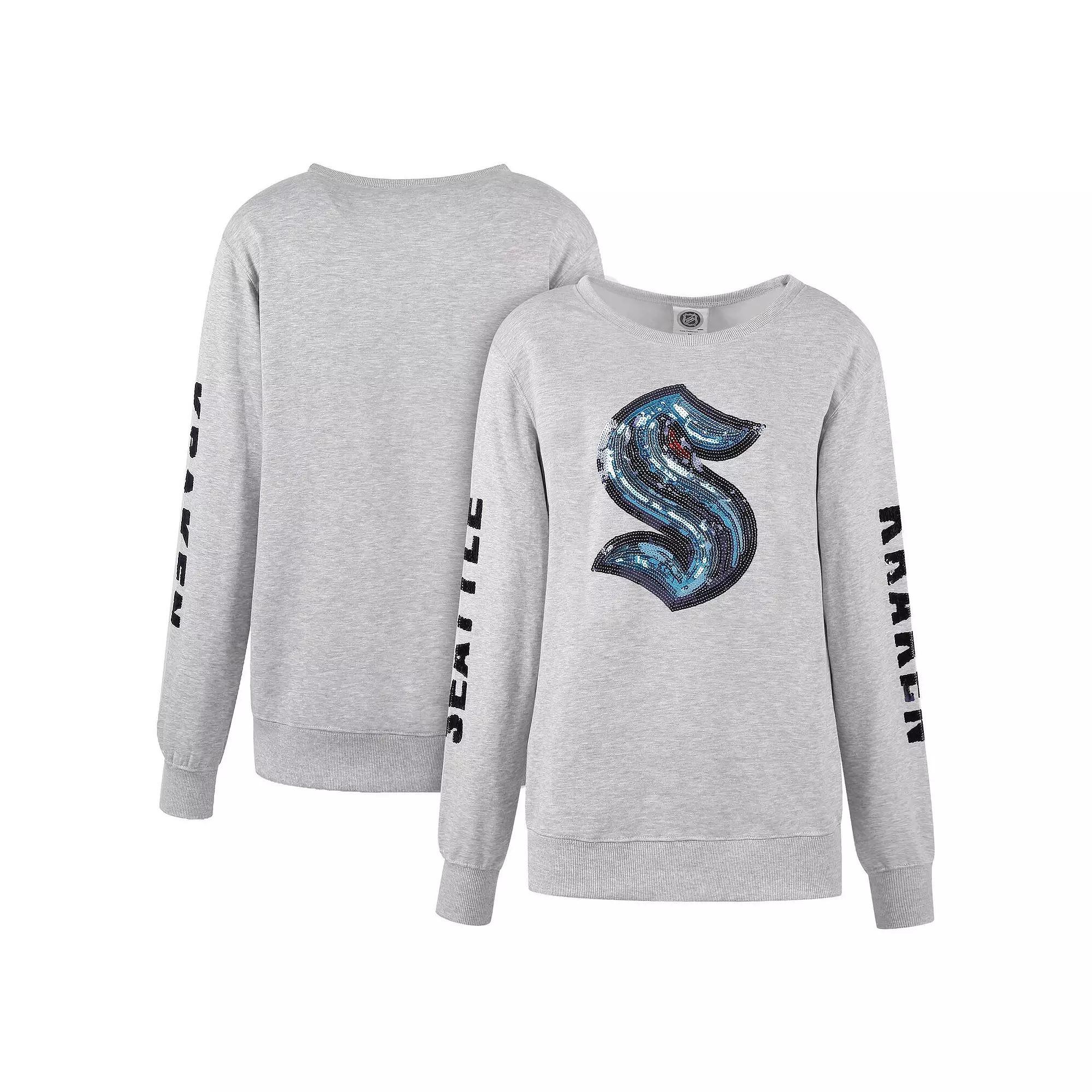 Women's Cuce Heather Gray Seattle Kraken Sequin Pullover Sweatshirt, Size: Small, Krk Grey Product Image