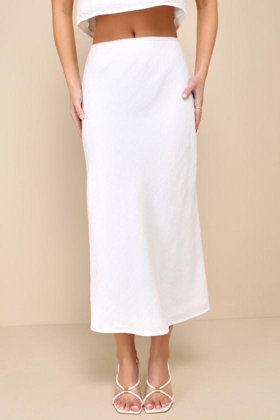 Pleasant Poise White High-Rise A-Line Midi Skirt Product Image
