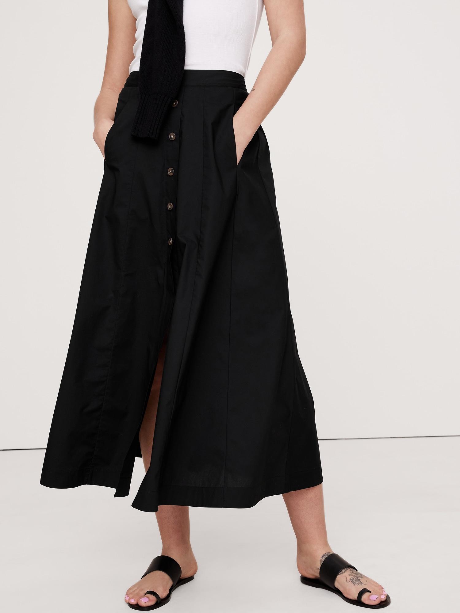 Cotton Poplin Button-Down Long Midi Skirt Product Image