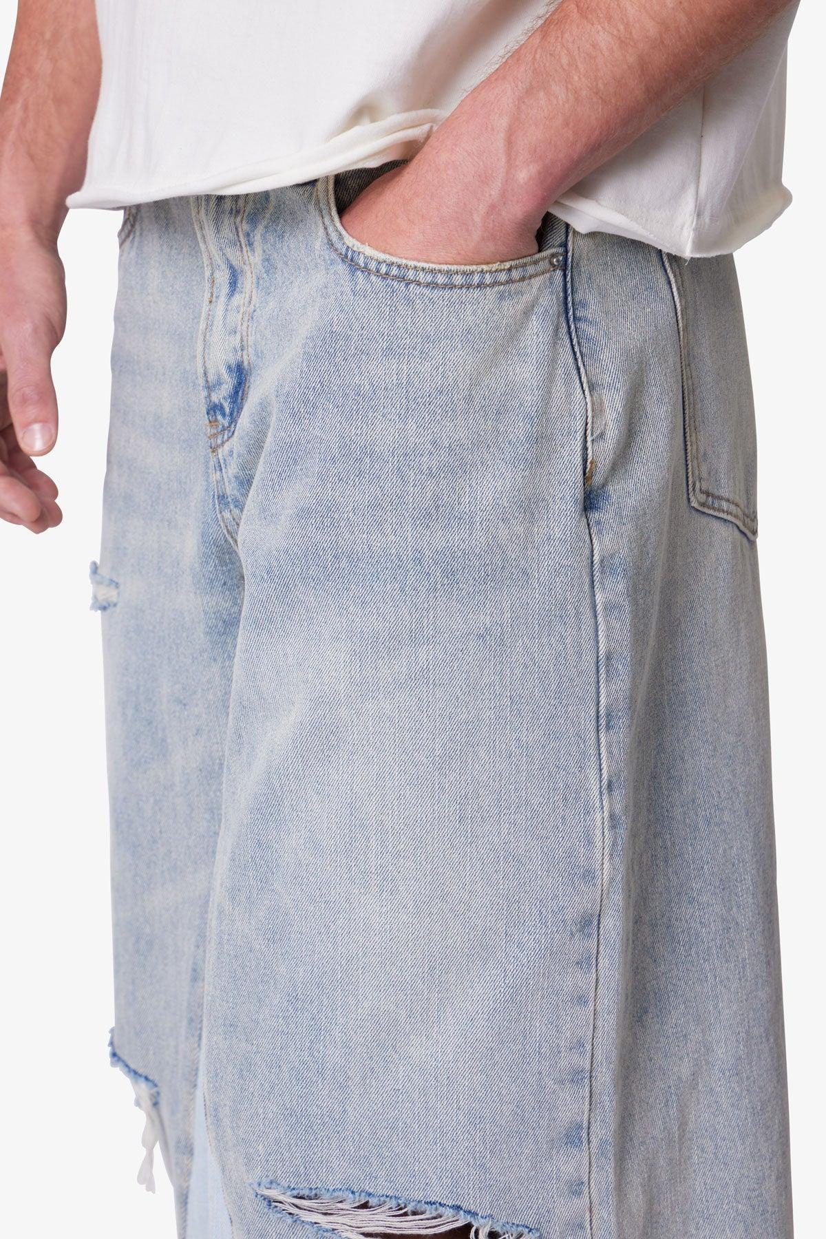 Panelled Denim Shorts - Washed Light Blue Product Image