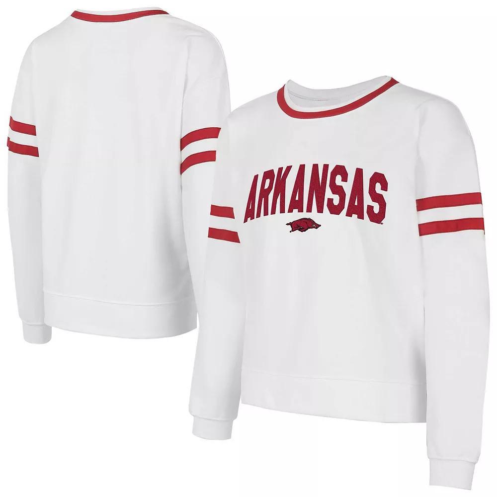 Women's Concepts Sport White Arkansas Razorbacks Borough French Terry Arch Over Long Sleeve T-Shirt,  Product Image