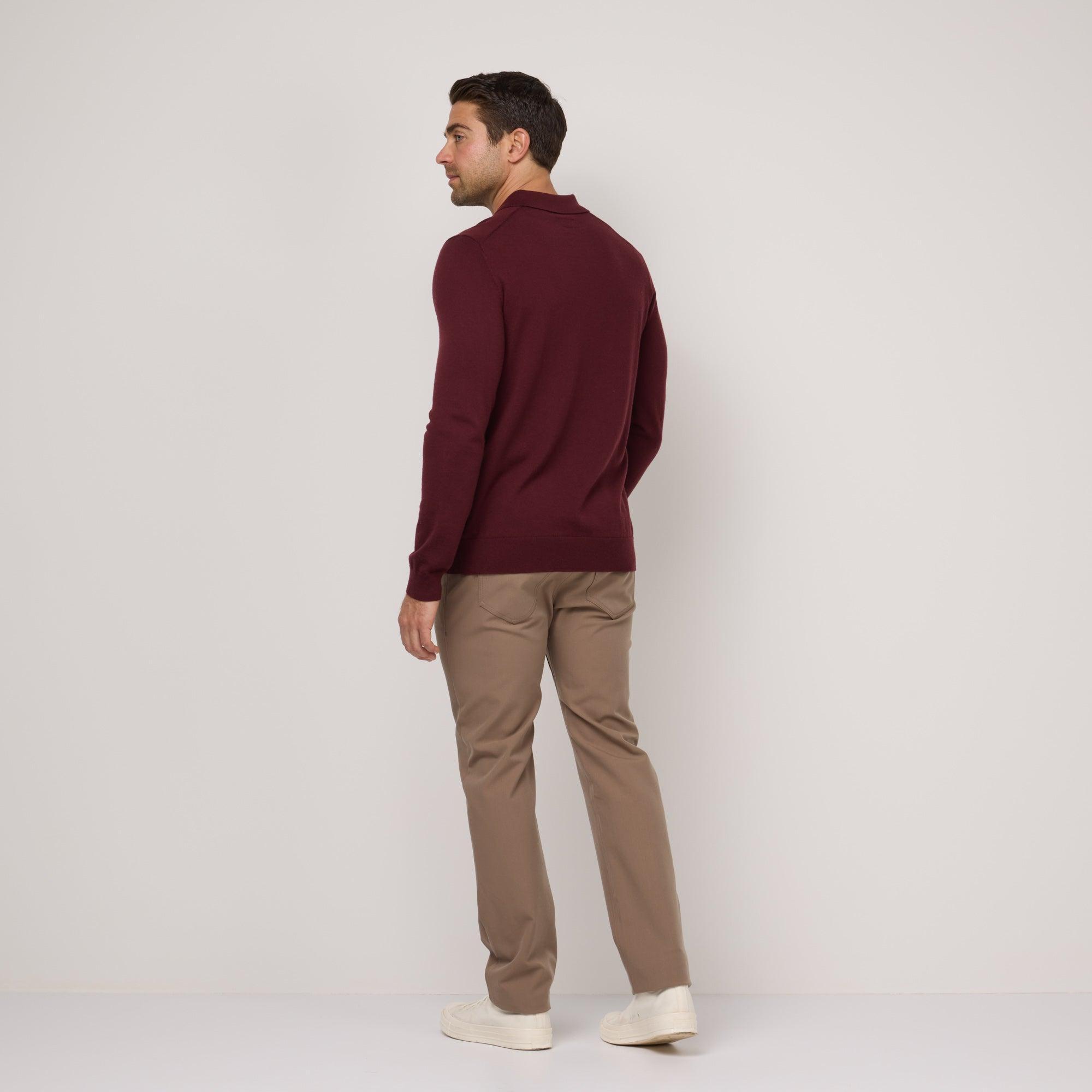 Merino Wool Long Sleeve Polo | Burgundy Product Image