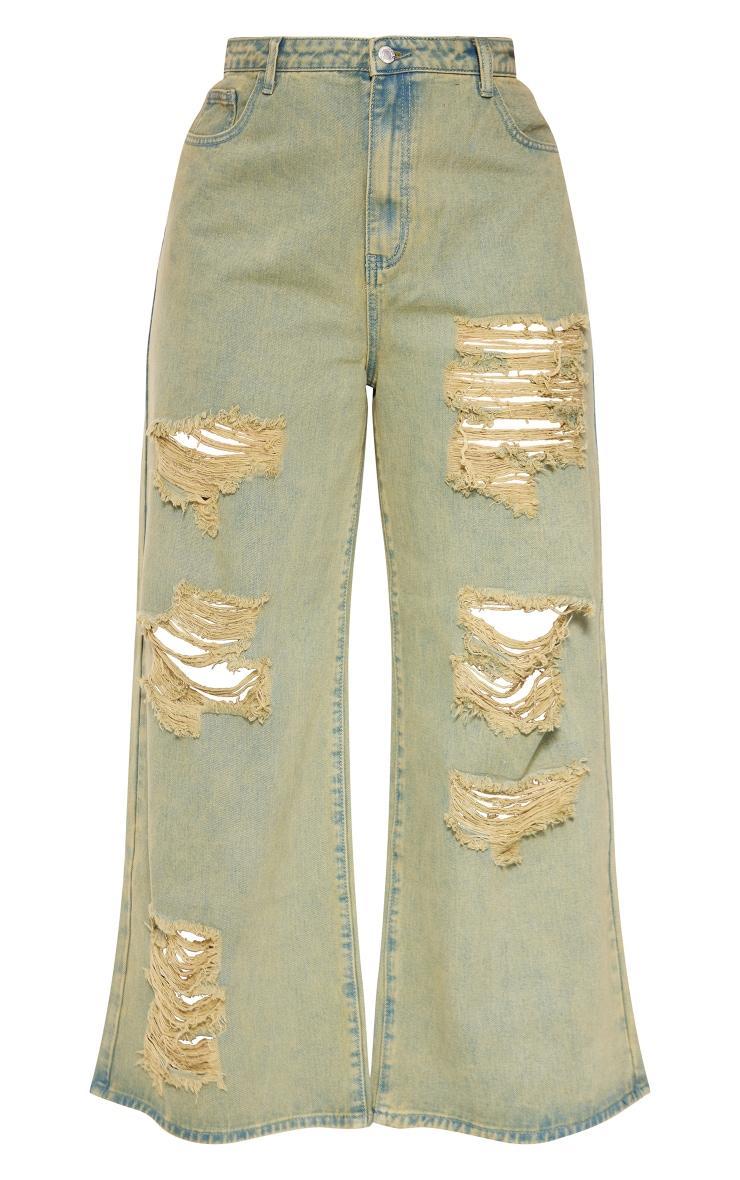 Plus Khaki Distressed Washed Denim Jeans Product Image