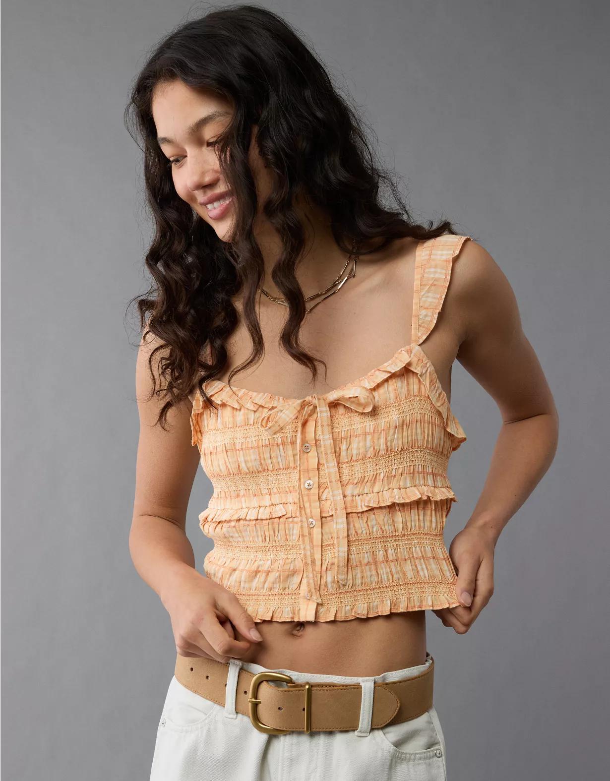 AE Smocked Ruffle Tank Top Product Image