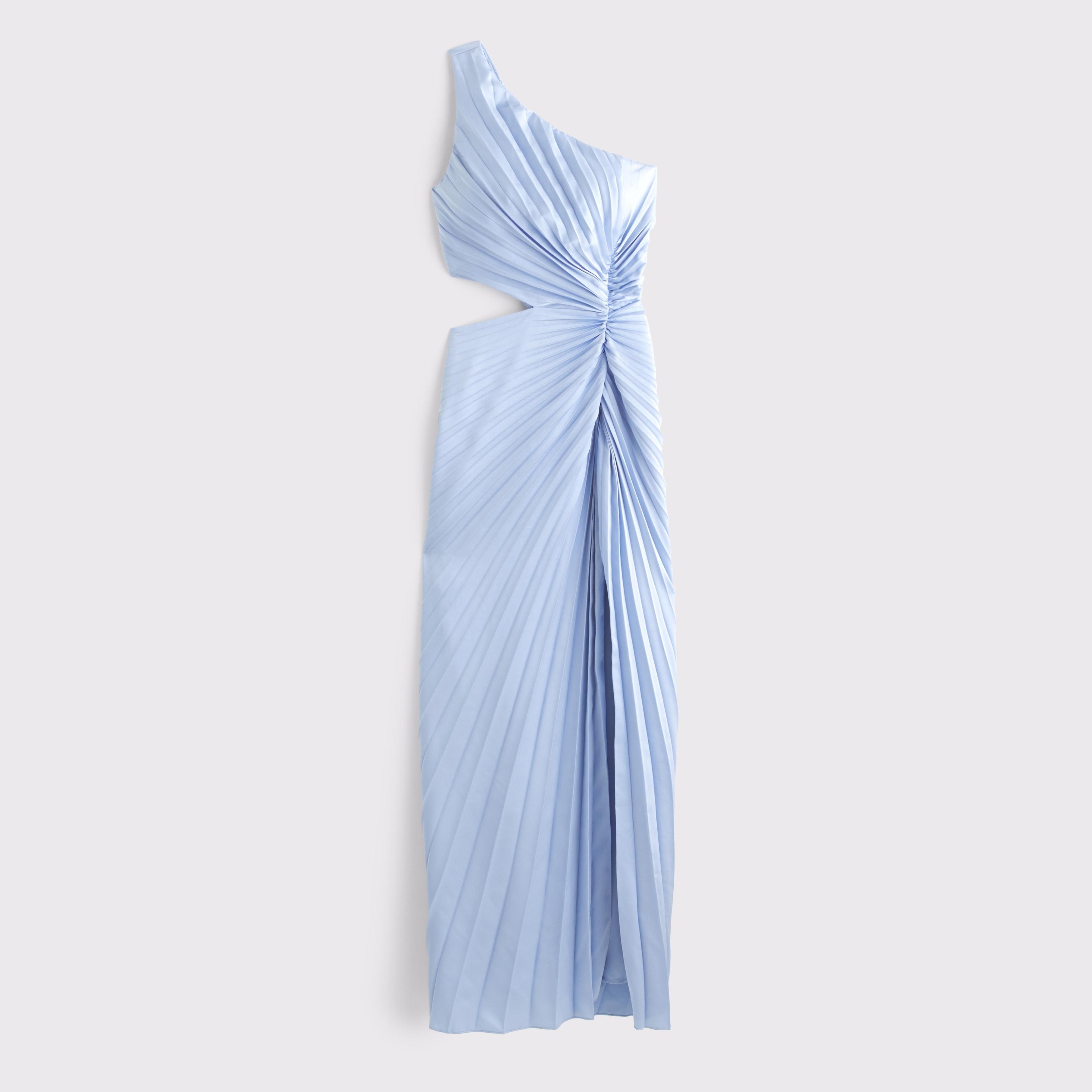 The A&F Giselle Pleated One-Shoulder Cutout Maxi Dress Product Image