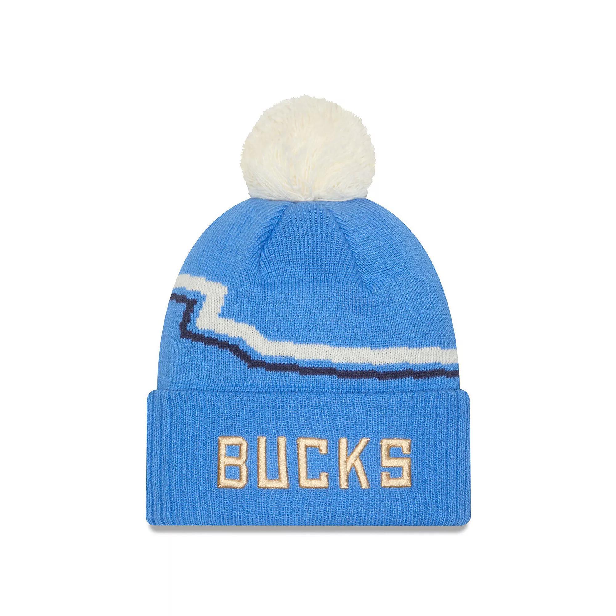 Men's New Era  Blue Milwaukee Bucks 2024/25 City Edition Cuffed Knit Hat with Pom Product Image