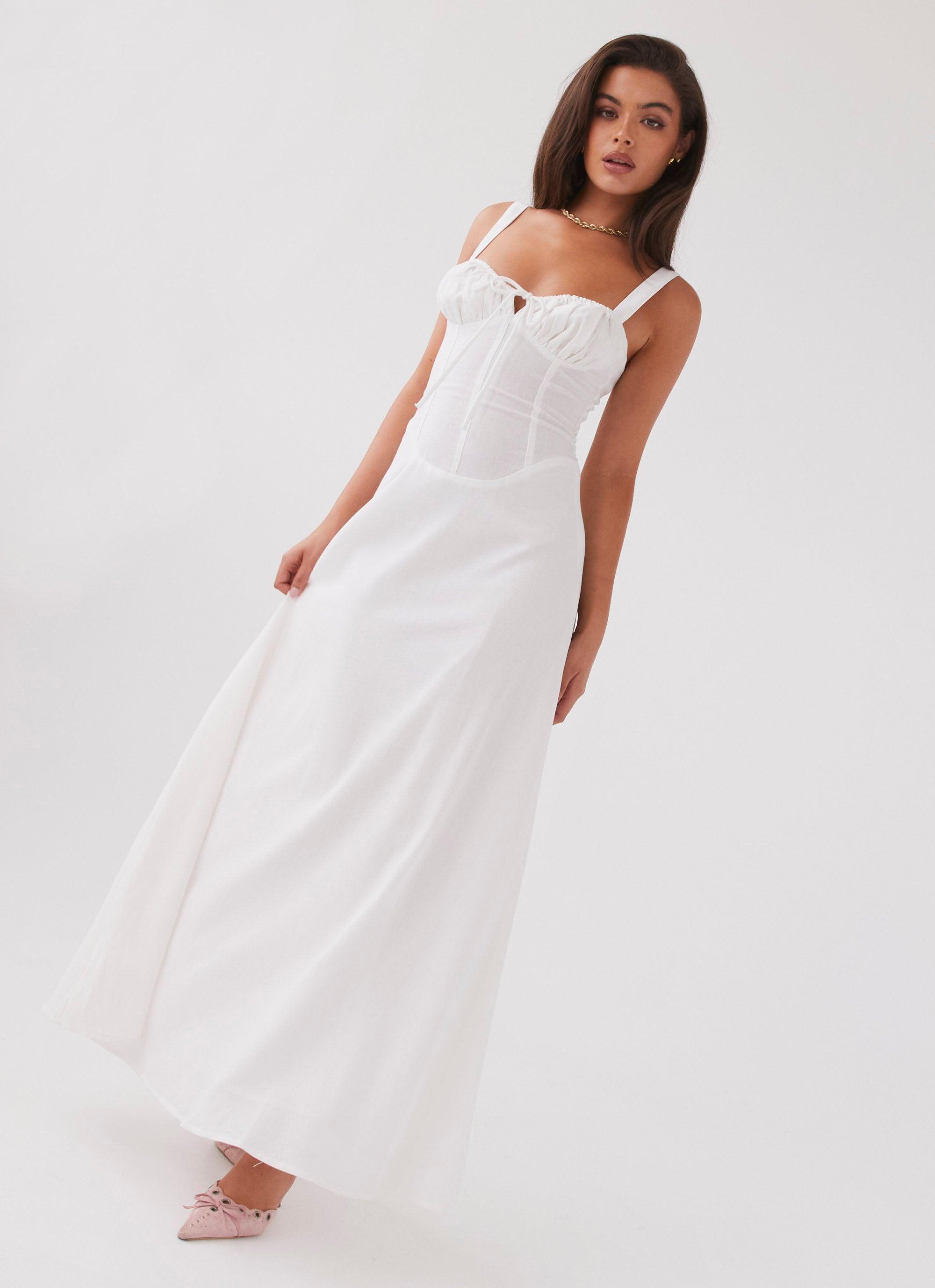 Lucie Linen Maxi Dress - White Product Image