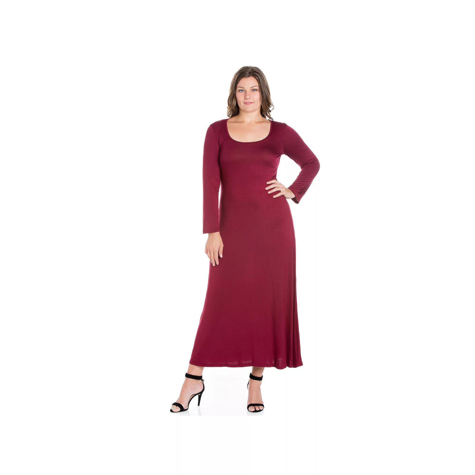 Plus Size 24seven Comfort Apparel Long Sleeve Maxi Dress, Women's, Size: 2XL, Red Product Image