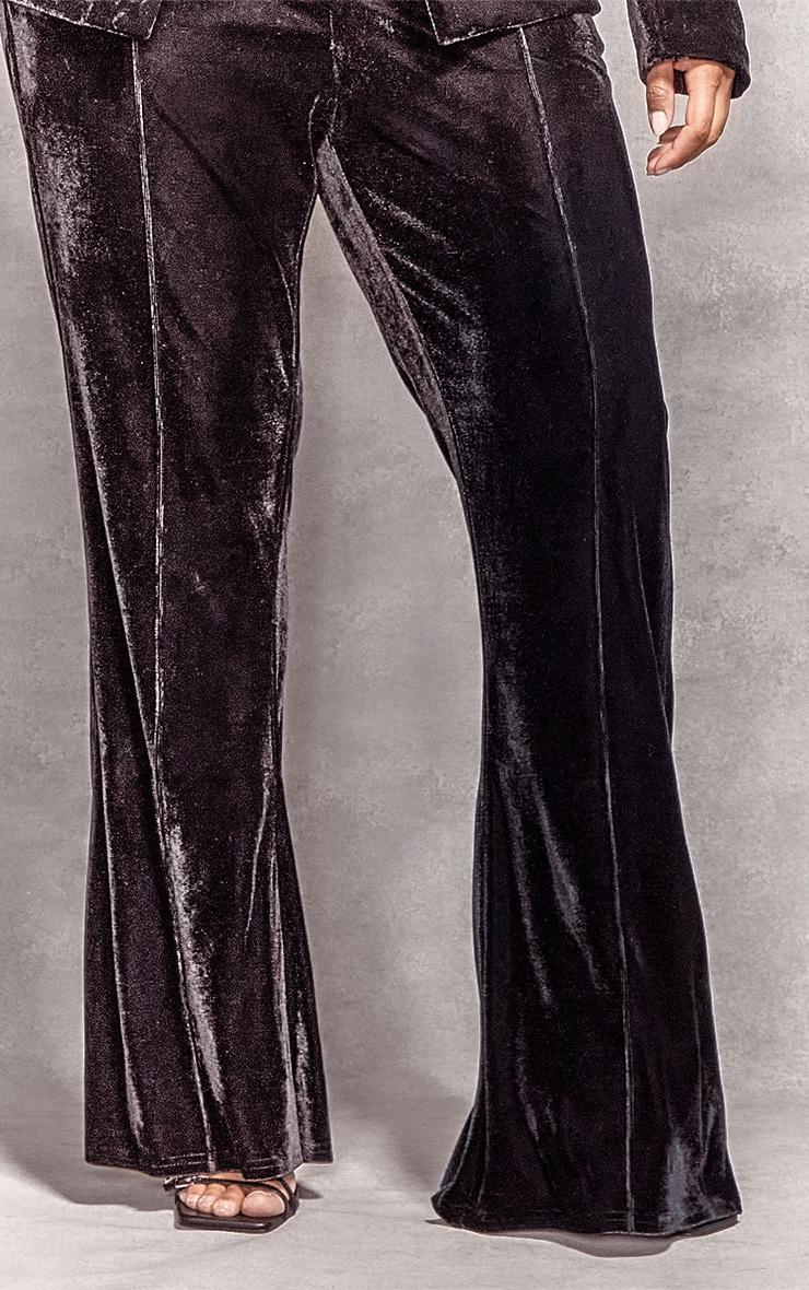 Plus Black Velvet Pintuck Detail Flared Pants Product Image