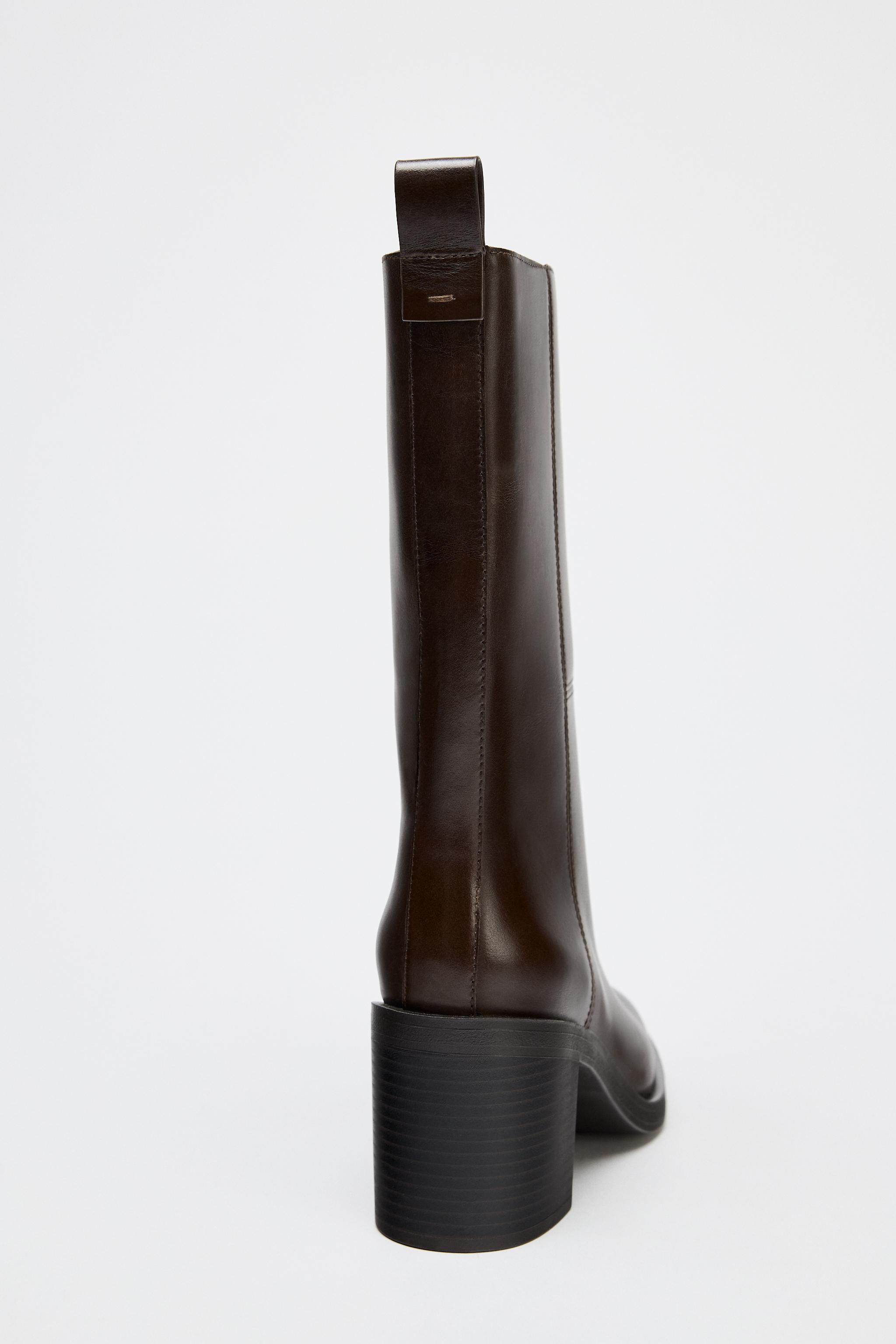 PULL-ON HEELED LEATHER BOOTS Product Image