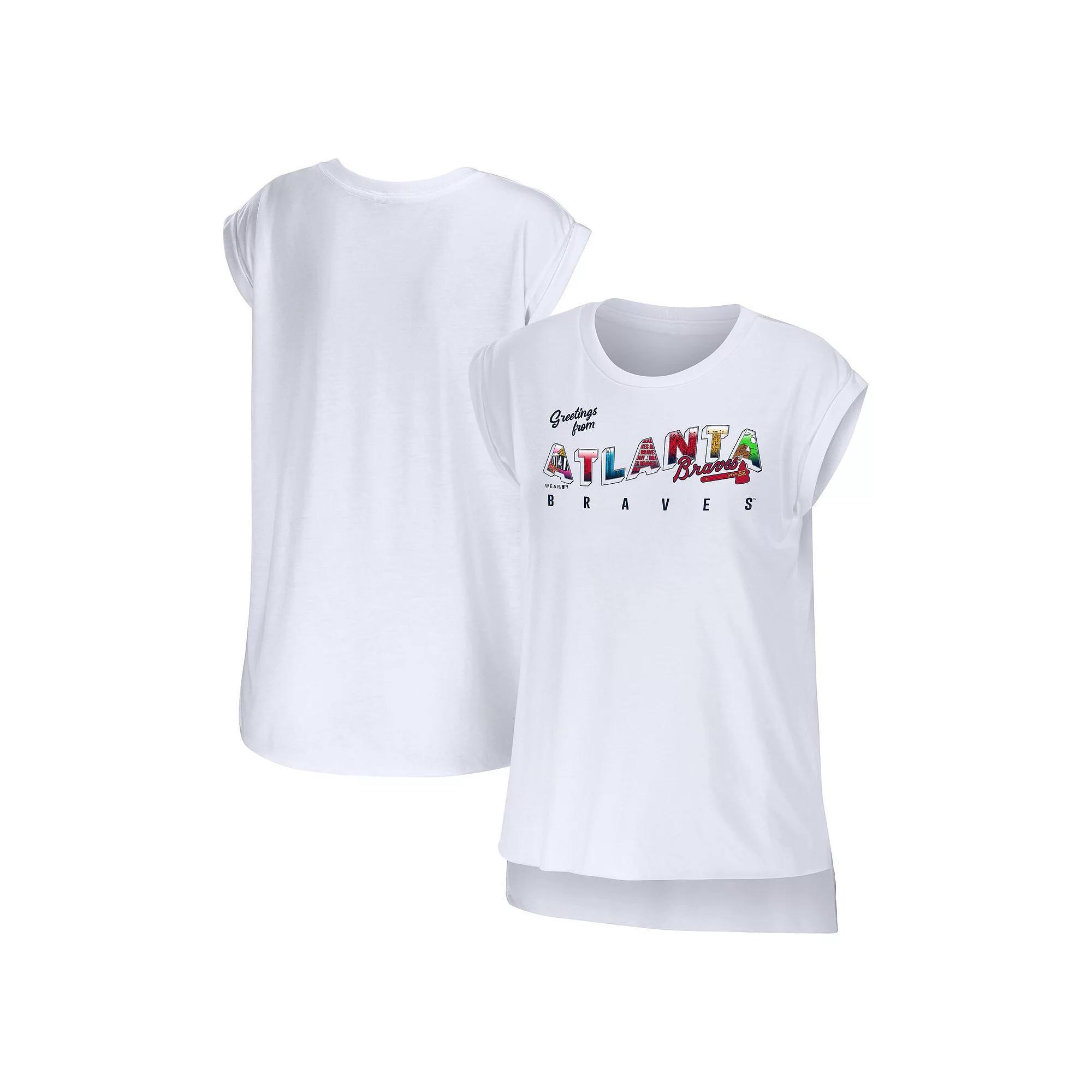 Women's WEAR by Erin Andrews White Atlanta Braves Greetings From T-Shirt,  Product Image