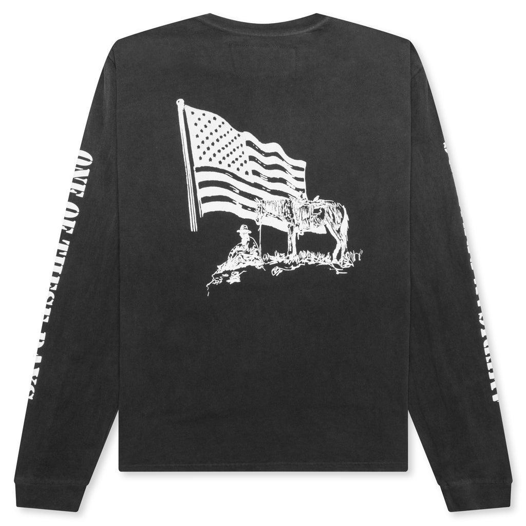 American Flag Cowboy Long Sleeve Tee - Washed Black Male Product Image