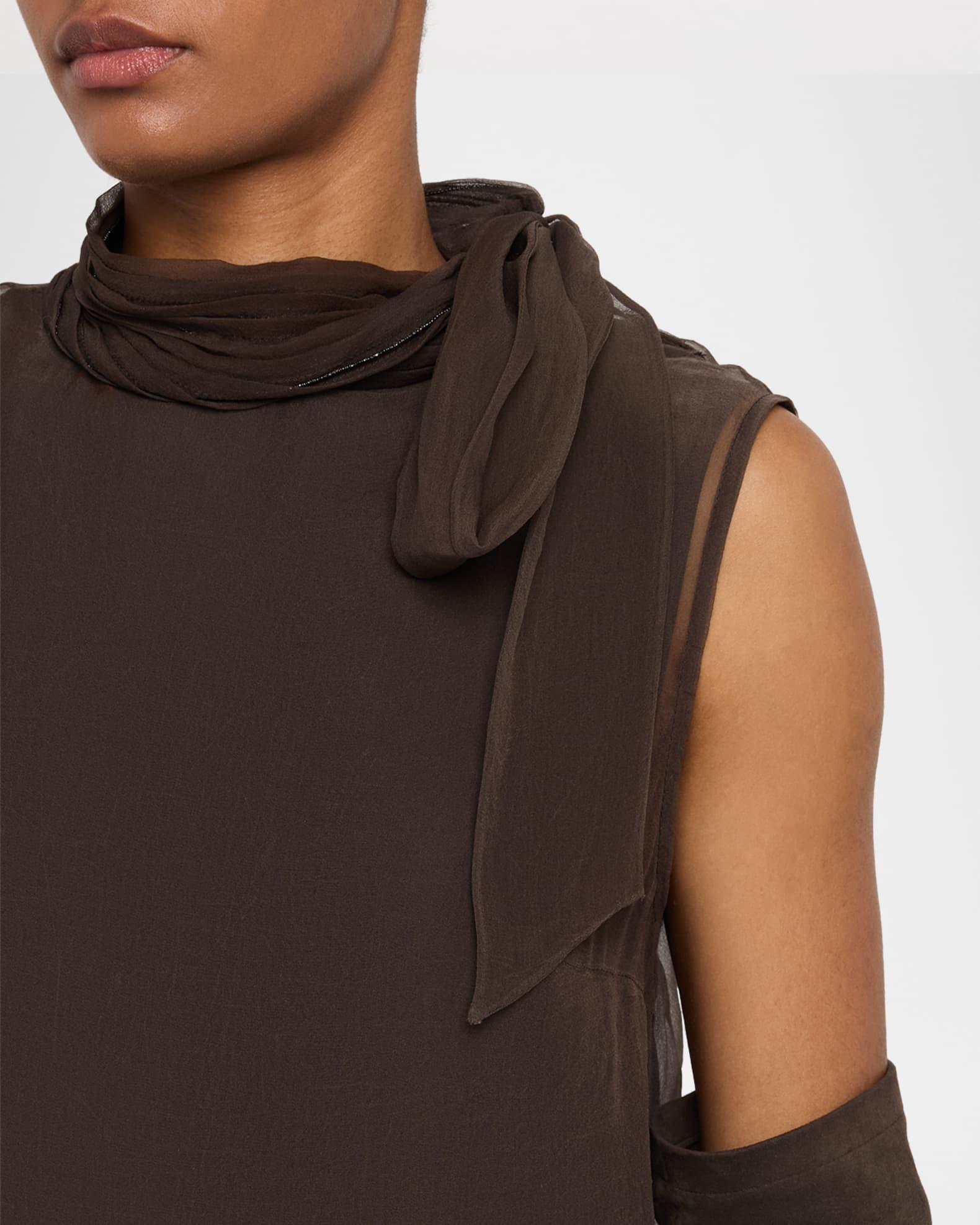 Crispy Silk Chiffon Tie Blouse Product Image