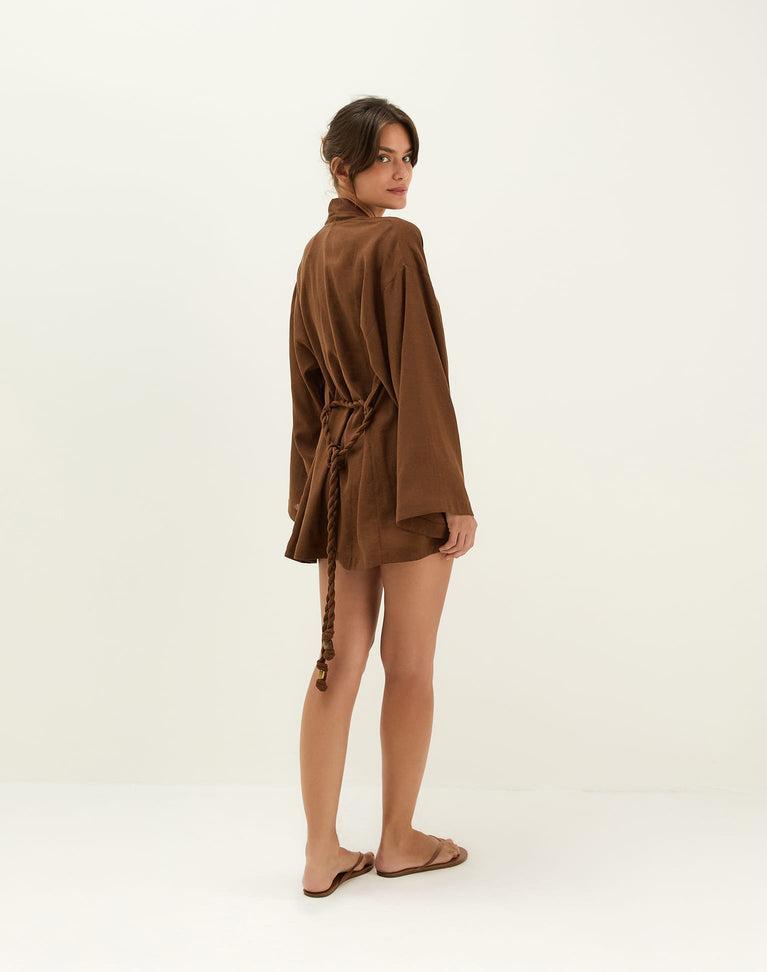 Luna Short Kimono - Brown Product Image