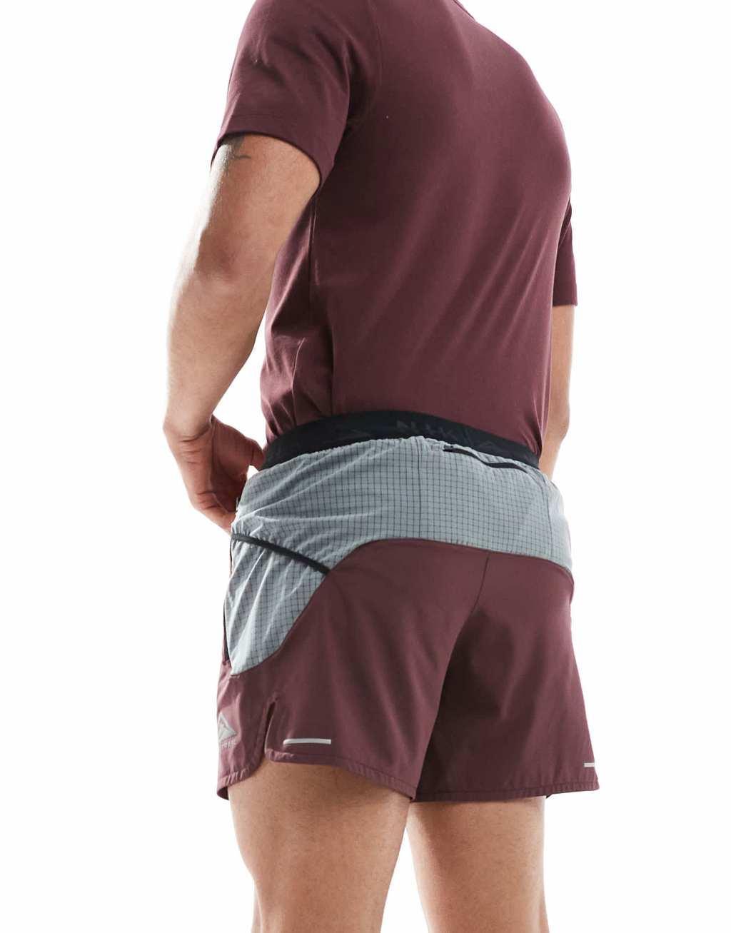 Nike Running Trail logo 5 inch shorts in burgundy Product Image
